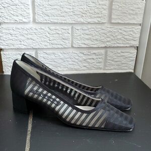 Elegant Nina Black Sheer Women's Shoes With Block Heel Sz S Coquette Feminine